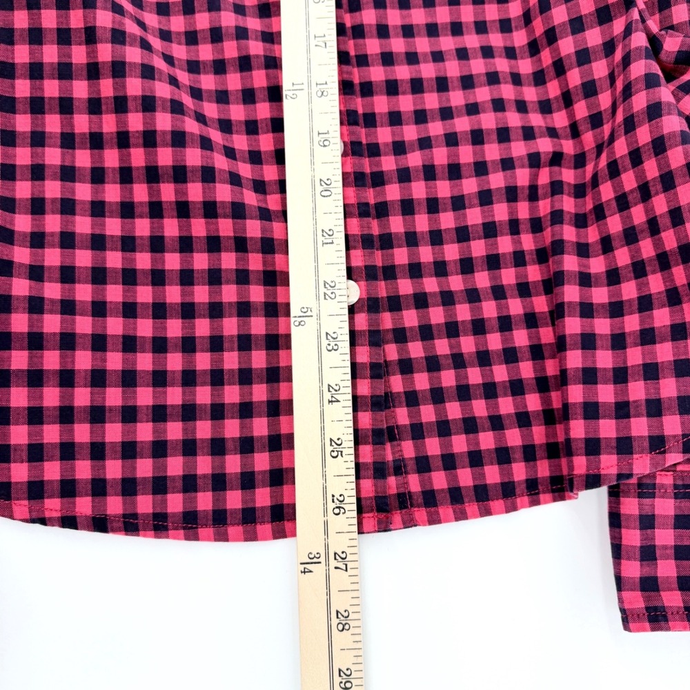 Tommy Hilfiger Button Up Womens Large Red Black Gingham Roll Tab Sleeves - Picture 11 of 12